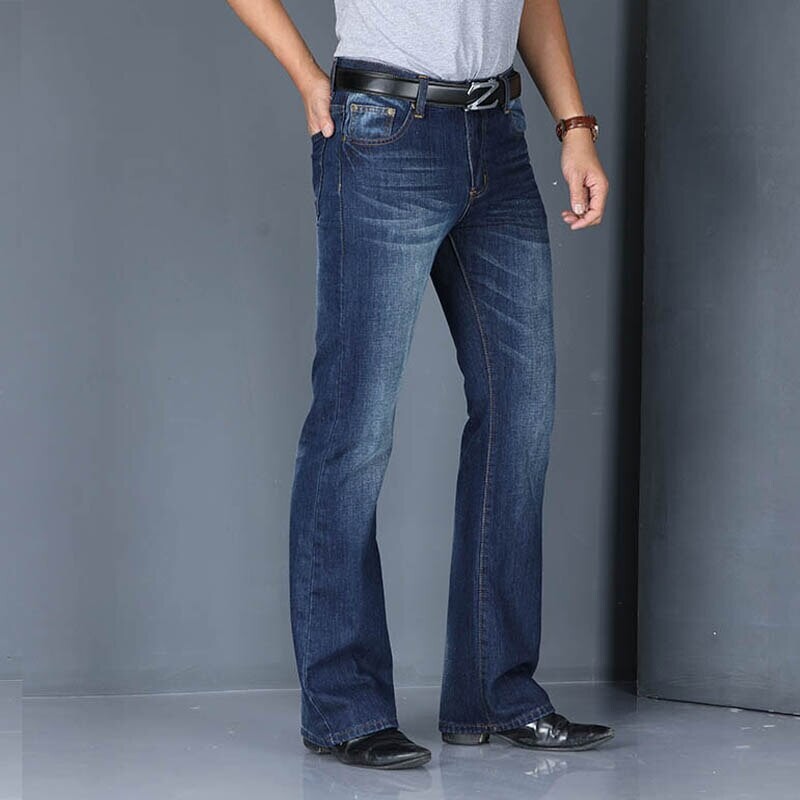 Mens Vintage Classic Boot Cut Jeans For Men Regular Fit Flare Denim Pants High Waist Jeans
