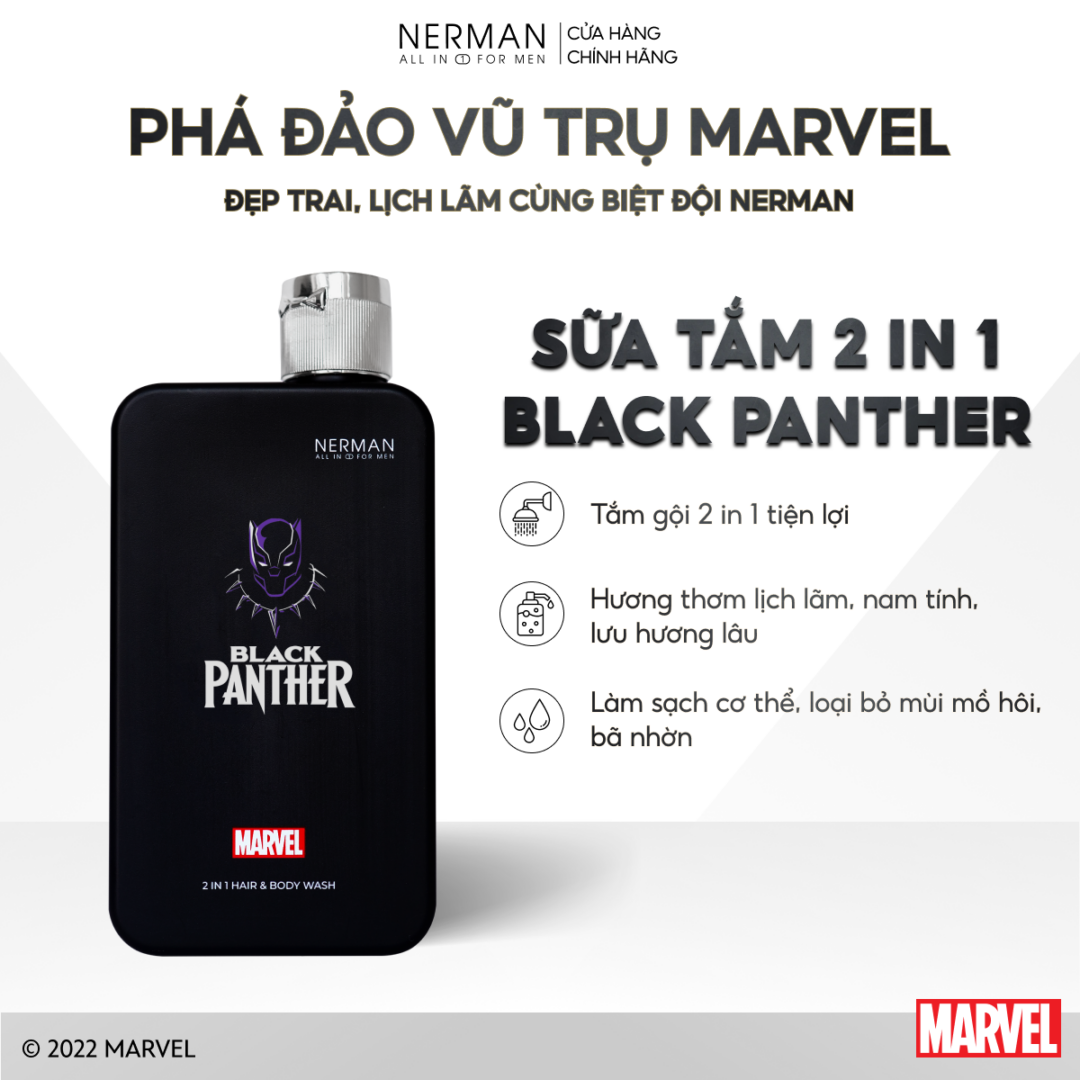 Sữa tắm gội 2in1 Black Panther hương nước hoa cao cấp – Nerman x Marvel