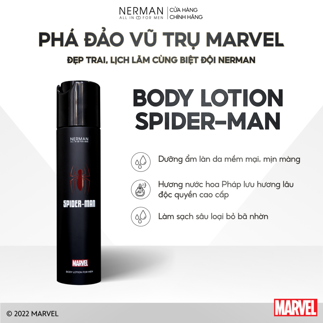 Body Lotion dưỡng thể dưỡng ẩm cho nam hương nước hoa Spider Man – Nerman x Marvel